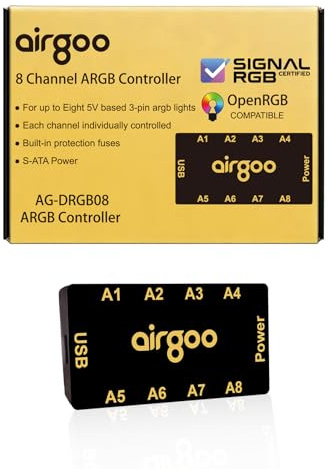 Airgoo Magnetischer ARGB-Controller mit 8 Anschlüssen, 5 V, 3-polig | SATA-betriebener ARGB-PC-Beleuchtungshub, schlanke Größe mit starken eingebauten Magneten, einfache Installation für Mini