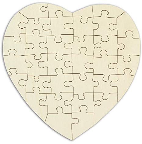 Herz-Puzzle aus Holz zum selbst gestalten und bemalen - 34 Teile, ca. 15 x 15 cm - personalisierbares Holzpuzzle in Herzform