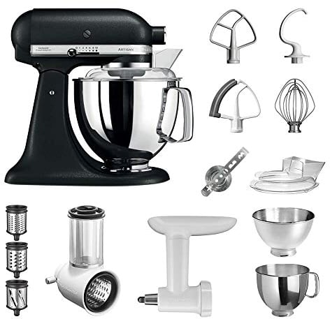 KitchenAid Artisan Küchenmaschine Starter Paket 5KSM175PSEBK inkl. Gemüseschneider Fleischwolf und vielem Zubehör (Gusseisen Schwarz)