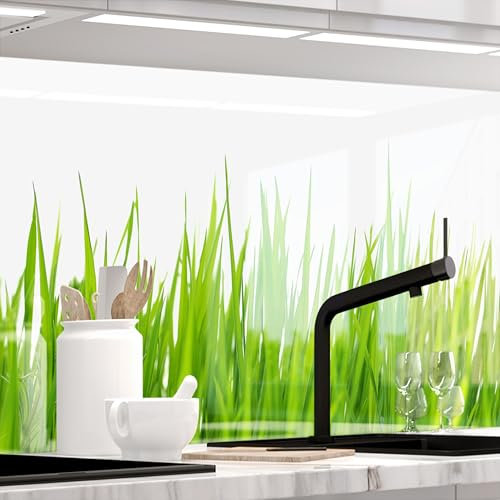 Stickerprofis Küchenrückwand hochglänzend selbstklebend - WIESEN GRAS - 1,8mm, Hartkunststoff, alle Untergründe, Spritzschutz, PREMIUM 60 x 80cm