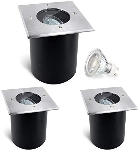 SSC-LUXon JUAVI 3er Set LED Bodenstrahler schwenkbar Außen IP67 eckig - LED GU10 3W neutralweiß 230V - Einbauleuchte Boden