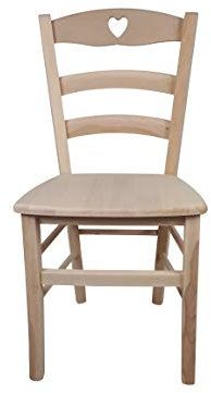 Sedia Cuore, in Legno Massello, Vari Colori e Sedute disponibili, Alta Qualità, ORDINE MINIMO 2 PEZZI (Grezza, Massello)