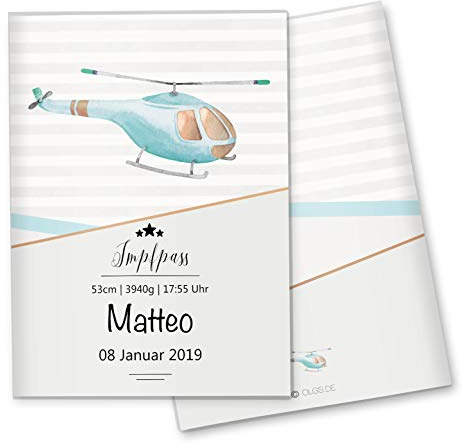 Impfpasshülle Transport Ausweishülle Schutzhülle für Dokumente & Impfpass MIT DER GRÖßE 9,3 x 13CM personalisierbar mit Namen (Hubschrauber, Impfpasshülle personalisiert)