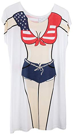 Funny Women Summer Beach Bikini Cover-up T-shirt Long Tee Tops Swimwear Hen Party Fancy Dress Birthday Gift Pajamas (american cowboy)