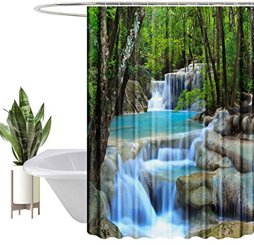 HEYOMART Shower Curtain Heavy Duty Polyester Fabric Waterproof Shower Curtain Liner, 3D Digital Painting Pattern for Shower Stall, Bathroom Curtains with 12 PCS Hooks (180x180cm, Landscape)
