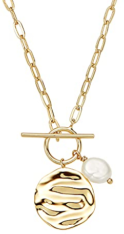 NOELANI Kette mit Anhänger 925 Sterling Silber Damen Halsschmuck, mit Süßwasserzuchtperle, 45 cm, Gold, Kommt in Schmuck Geschenk Box, 2030117