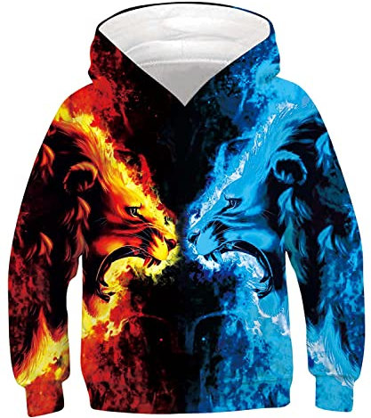 Goodstoworld 3D Kinder Pullover Halloween Hoodie Farbe Flamme Wolf Pullover Bedruckte Grafik Sweatshirt Langarm mit Taschen Sweatwear Unisex Junge Mädchen 9-11 Jahre