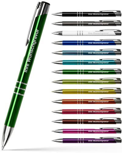 #teamludorf 25x Metall-Kugelschreiber mit Wunsch-Gravur - Personalisierte Kulis - Stift mit Namen - 14 Farben & 20 Schriftarten - 25 Stück - Grün