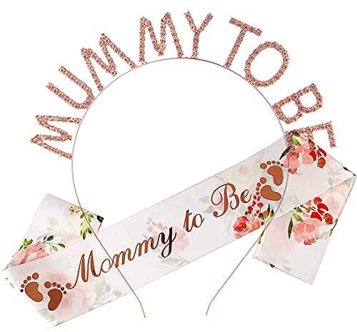 Leikedun Mummy to Be Schärpe, Mutter Roségold Tiara Krone, Baby Shower Party Schärpe, Schwangerschaft Mutterschaft Werdende Mutti Mama Dekorationen Geschenk, 1Set/2 Stück