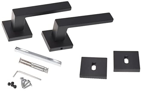 Aqbau® Türklinke Schwarz Matt Türgriff Drückergarnitur Zimmertür Türdrückergarnitur Türgarnitur Außen Zimmertürgriffe Rosettengarnitur Eckig Alu BB Buntbart