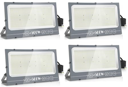 loyal 4 Stücke 500W LED Strahler Außen, 50000LM Superhell LED Außenstrahler, IP66 Wasserdicht LED Flutlichtstrahler, 3000K Warmweiß LED Flutlicht, LED Außenleuchte für Garten, Garage, Auffahrt, Türen