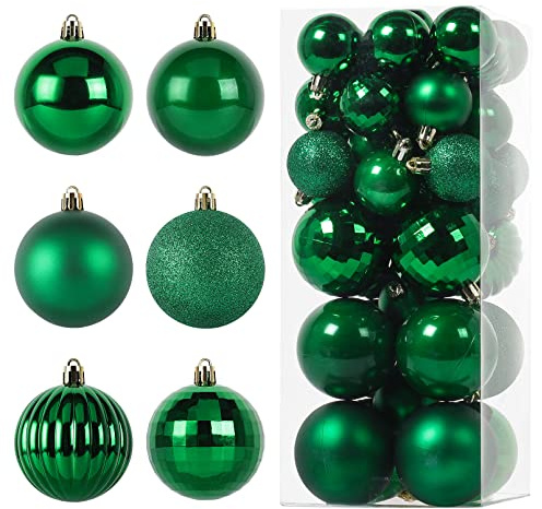 Faireach Weihnachtskugeln Kunststoff 42 Stücke, Christbaumkugeln Bruchsicher mit Aufhängelöchern, 6 Stile Weihnachtskugel in 2 Größen, Christbaumschmuck für Weihnachtsbaum Weddim Geburtstag