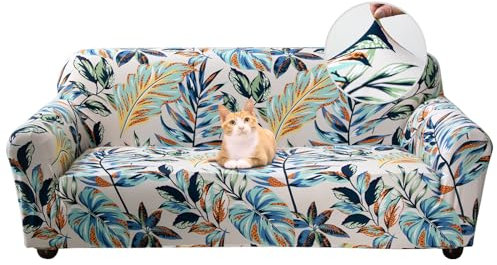 Jaotto Sofabezug 3 Sitzer Elastischer Stretch Spandex Sofa Überwürfe Sofahusse Antirutsch Waschbar Sofaschoner Couchbezug für Sofa mit Armlehne,Regenwald Blätter