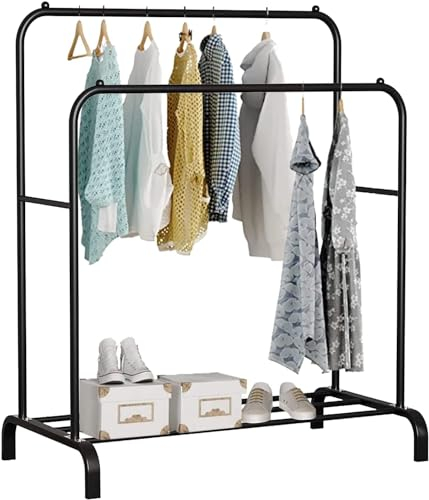Edihome, Portant a Vetement, Double, 110X150X54 cm, pour Chambre, Robuste, en Métal, avec Support pour Support à Chaussures, des Cintres Chemises, des Pantalons, des Vestes Fines (Noir)