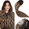 LaaVoo Extensions Echthaar Microring Braun Balayage Extensions Echthaar Microring 1g/s Ombre Dunkelbraun Aschblond Echthaar Extensions Mit Microring Glatt 50g #4/18/4 40cm
