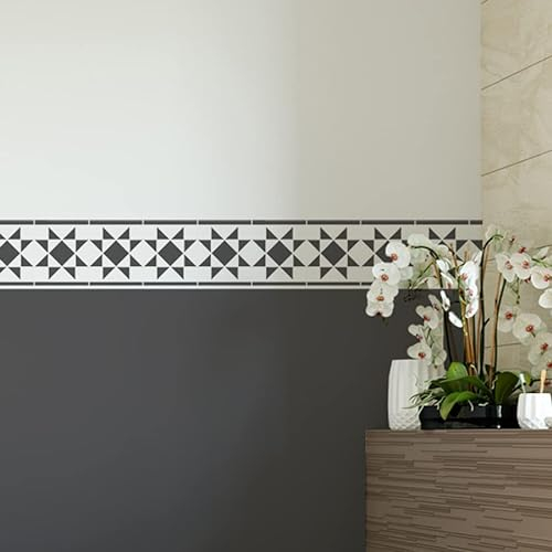 Chelsea Pochoir de bordure victorienne effet carrelage vintage, motif de bordure murale, décoration d'intérieur, pochoir de peinture, taille L (20 x 71 cm)