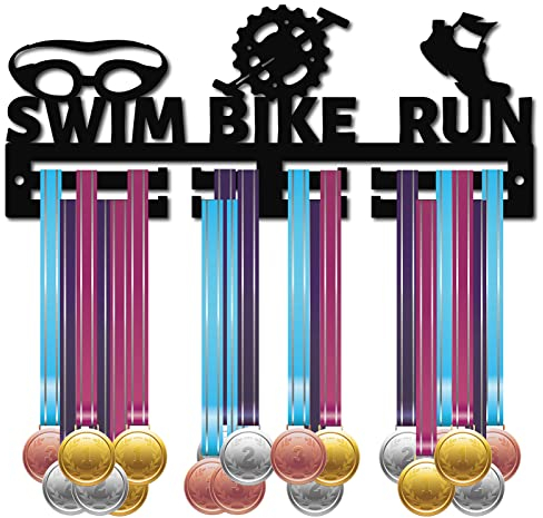 CREATCABIN Acryl-Medaillenhalter Schwimmen Fahrrad Laufen Medaillenhalter Präsentationsständer Ständer Wandhalterung Aufhänger Triathlon Für Heimabzeichen Athleten Laufen Gymnastik Über 20 Medaillen