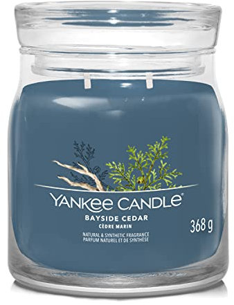 Yankee Candle Candela profumata Bayside, candela in barattolo medio al cedro con doppio stoppino, candela a lunga combustione, miscela di cera di soia, regalo perfetto per le donne (1630014E)