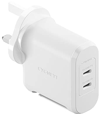 Cygnett PowerMaxx 70W Dual Port GaN Wall Charger - White UK -