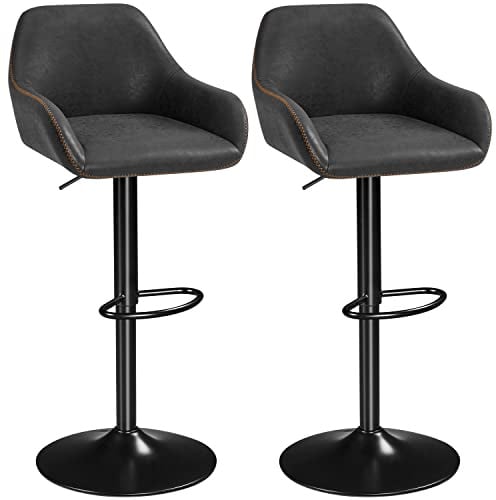Yaheetech Tabourets de Bar Lot de 2 Pivotant Réglable en Hauteur Rotatif sur 360° Chaises de Bar avec Revêtement en Similicuir Tabourets Hauts avec Repose-Pieds Noir