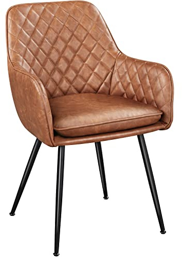 Yaheetech Sedie Sala da Pranzo Attesa Poltroncina Camera da Letto in Finta Pelle Imbottite con Cuscino Rimovibile Braccioli Gambe in Metallo Moderne Elegante Soggiorno Portata 136 kg Marrone Scuro