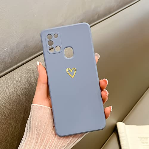 Togestar Kompatibel mit Samsung Galaxy A21s Silikon Hülle, Gold Herz Muster Mädchen Handyhülle Kameraschutz Kratzfest Stoßfest Schutzhülle Dünn Bumper Phone Case für Galaxy A21s, Blau