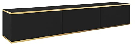 3E 3xE living.com Hängendes TV Schrank - Modernes Design mit Push-to-Open-Funktion. Farbe: SCHWARZ, D: L: 175 cm, H: 30 cm, T: 32 cm. TV Lowboard, TV Board, TV Sideboard Hängend, Wandschrank hängend