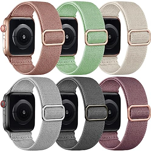 Charlam 6 pack Elastisch Loop Armband Kompatibel mit Apple Watch Armband 40mm 38mm 41mm 42mm für Damen Herren, Verstellbares Stoff Sport Nylon Ersatz Band für iWatch SE Series 10 9 8 7 6 5 4 3 2
