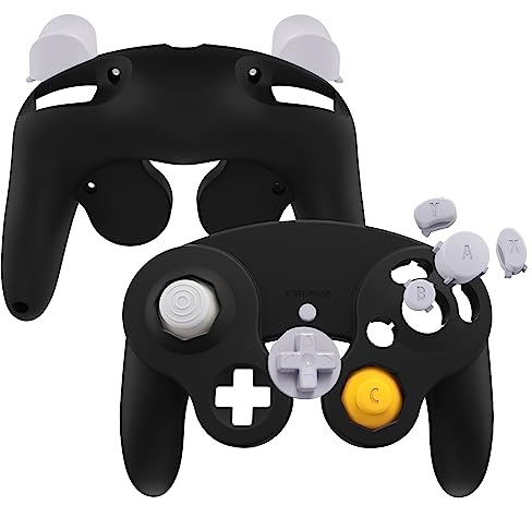 eXtremeRate Coque pour Nintendo Gamecube Manette, Coque de Remplacement avec Boutons pour Nintendo Gamecube Manette， Controller Non Incluse， Noir