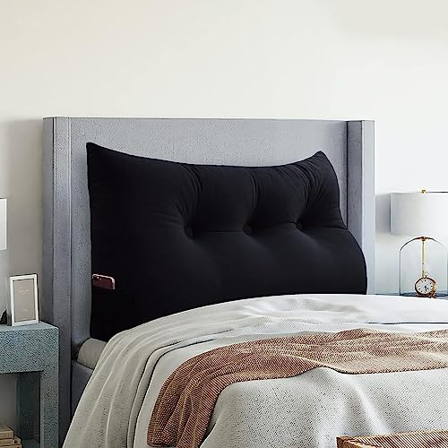 DEVINK Multifunktional Bett Kopfteil Dreieck Gepolstert, Dekorativ für, Ergonomie Rückenlehne Wandkissen, Tragbar Kopfstütze Wandschutz, mit Abnehmbarem Bezug Grau Kordsamt(100×50×20cm,Black)