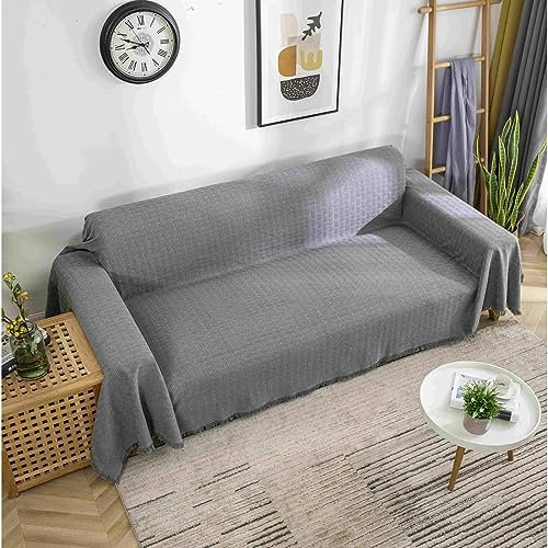 Sofabezug 90x210cm, Einfarbig mit Quasten Couchbezug 2 Sitzer Sofabezug Kratzfest Dunkelgrau Sofabezug für Wohnlandschaft