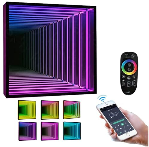 Infinity spiegel led endlos, 3D Spiegel mit led tunnel mit Fernbedienung Tunnellampe Spiegeltunnellampe 3D Infinity Spiegel Licht, für Schlafzimmer Urlaub Party Dekoration(Size:70cm)