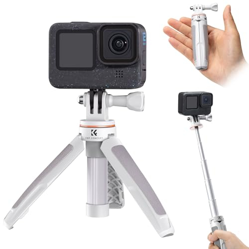 K&F Concept MS03 GoPro stativ, GoPro Selfie Stick,Mini Stativ mit Teleskop Pole,32CM Tischstativ, Tragbare SelfieStick Kompatibel mit GoPro、DJI Osmo Action、Insta 360(Silber)