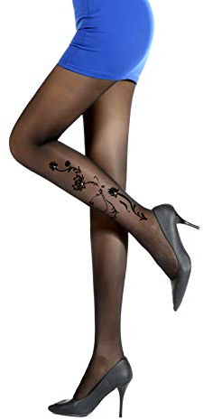 PrettyLoveHose Strumpfhose, Schleier, Schwarz, Tattoo-Effekt, Rosenblüte, Strass, Schwarz , One size