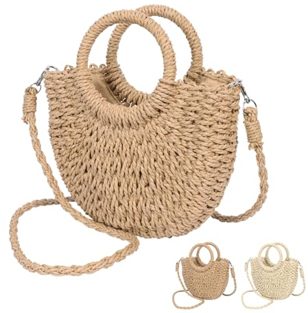 Zercart Straw Beach Bag Brown for Women Hand woven Tote Bag, Summer Beach Handbag Woven Handmade Shoulder Bag with Tassel, Top Handle Handbag Straw Purse for Women Girls Shopping Travel Daily Use