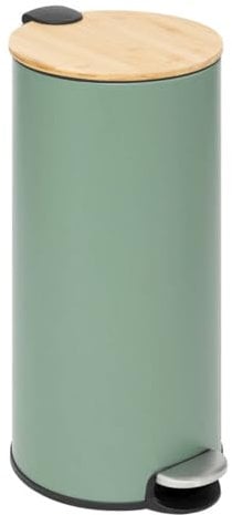 5Five - Poubelle cuisine 30 litres - Vert - Modern Color - Couvercle en bambou - Seau amovible et Poignée arrière