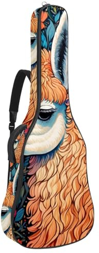 Große Tasche für Akustikgitarre, wasserdicht, mit schützender Schwammschicht, mehrere Taschen, buntes Zeichen-Hund, Mehrfarbig Nr. 04, 42.9x16.9x4.7 in, Gitarrentasche