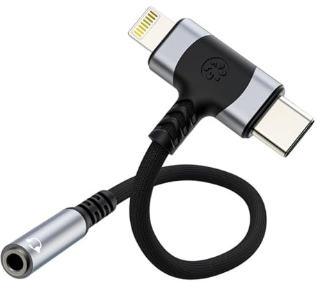 Elitecran Lightning & USB-C auf 3,5 mm Kopfhöreranschluss Adapter, 2-in-1 Kopfhörer-Adapter, Kopfhörer Audio Kabel Konverter für 15/14/13/12/11/8/7, Galaxy S 24 Serie, P60/50/40/Mate 30