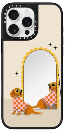 CASETiFY Spiegel iPhone 16 Pro Max Hülle [Reflektierend/1,5 m] 1 x Fallschutz in Militärqualität, kompatibel mit Magsafe, karierter Dackel-Spiegel, Silber auf Schwarz