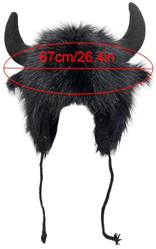 ALWIDA Bison-Hut – Plüsch-Ohr-Kopfbedeckung für Halloween, Ohrenklappen-Hut mit Hörnern, Cosplay, flauschiger Bomberhut aus Kuhhorn, Halloween-Kostüm, Kopfbedeckung, Kunsthut für Damen, Herren, für