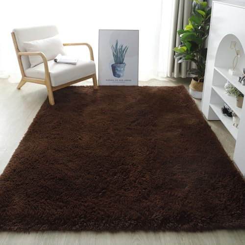 YUANWAN Hochflorteppich Langflor Teppich 60 x 160 cm Waschbar Und rutschfest Teppich rutschfeste Dekoration Carpet Teppiche Teppiche für Schlafzimmer, Wohnzimmer, Braun