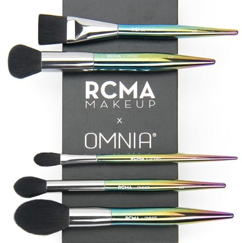 RCMA Makeup x Omnia Professionelles Make-up-Pinsel-Set, hochwertige Kunstfaser, schillernder Acrylgriff, Gesichtspuder, Teint und Grundierung, Mischpinsel-Set, 5-teiliges Set