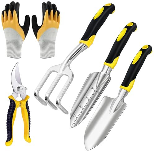 Juego de herramientas de jardín, 5 unidades, herramientas de jardín de aluminio fundido, juego de herramientas de jardín, juego de herramientas de jardinería con paleta, paleta, rastrillo para la