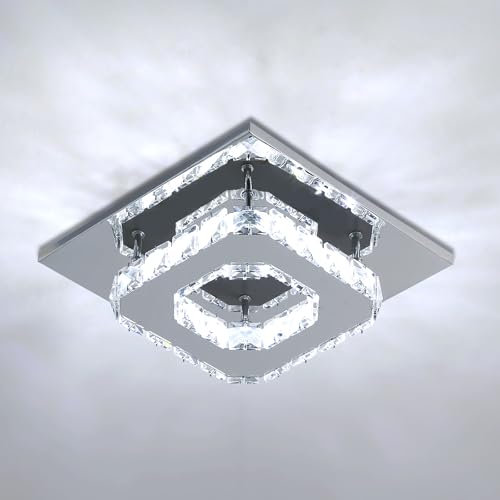 DELIPOP Modern Crystal Chandeliers, 12W Small Semi Flush Mount Ceiling Light Fitting, Ceiling Lights Living Room for Bedroom Dining Room (Cool White)
