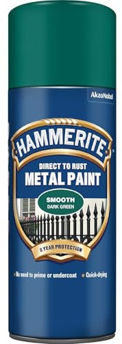 AMK® Hammerite Metal Paint 400ml Aerosol Smooth Dark Green Direct Rust Quick Drying No Primer Or Undercoat Needed Single Coat