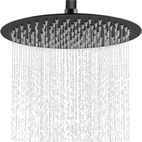 Midanya Round Rain Shower Head High Pressure Stainless Steel Waterfall Large Rain Shower Head Ultra Thin Design Matte Black 16 Inch