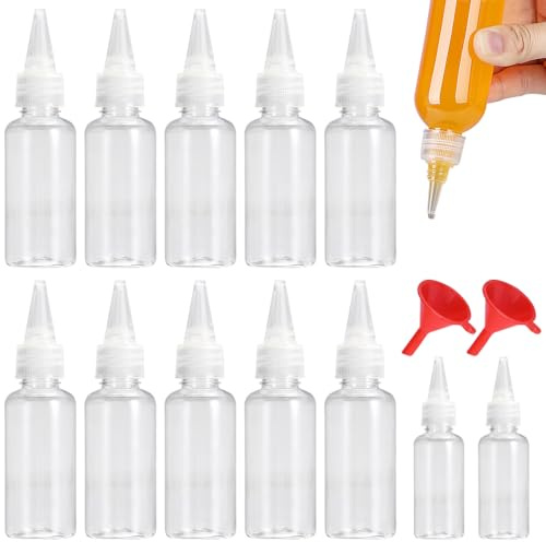 12 Stück Plastik Squeeze Flasche, Spenderflasche, Quetschflasche mit Kappen | Dosierflasche, Saucenflasche mit Trichtern für Gewürze, Ketchup, Senf, Mayo, Olivenöl(10Stk 100ml, 2Stk 20ml)