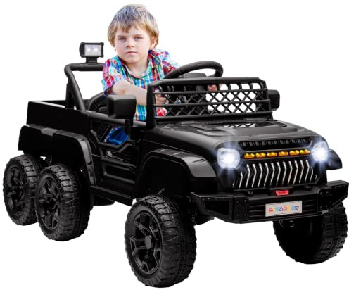 AIYAPLAY Kinder Elektroauto, 12 V Geländewagen mit 2,4G Fernbedienung, Anhänger, 4x4-Antrieb/2x2-Antrieb Kinderfahrzeug mit LED-Lichte, Sanft-Start, Musik, Hupe, 2,5-4 km/h, 3-8 Jahre, Schwarz