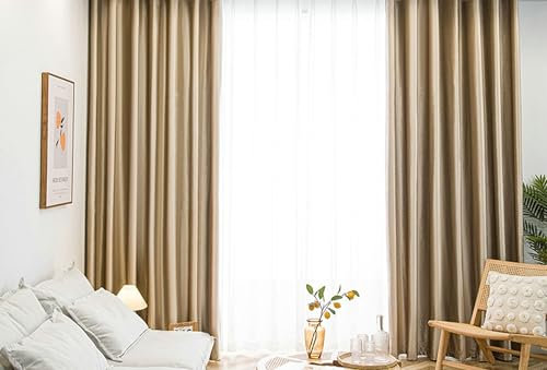 Lirzxin Blickdichte Vorhänge mit Ösen 183 cm Lang, Verdunkelungsvorhang Beige Glänzend Unifarbe Gardinen für Schlafzimmer Wohnzimmer Kinderzimmer 86x183 cm(B×H), 2er Set