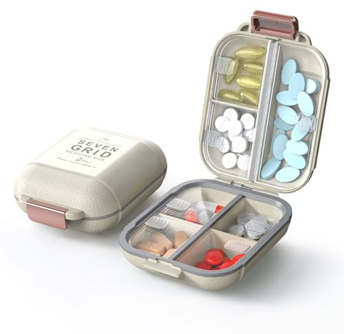 ZORVIDSON Reise-Tablettenbox, Tablettenbox mit 7 Fächern, BPA-freie Kunststoff-Wochen-Pillendose 7 Tage, kompakte Medikamentenbox für Vitamine und Nahrungsergänzungsmittel (Weiß, Klein)